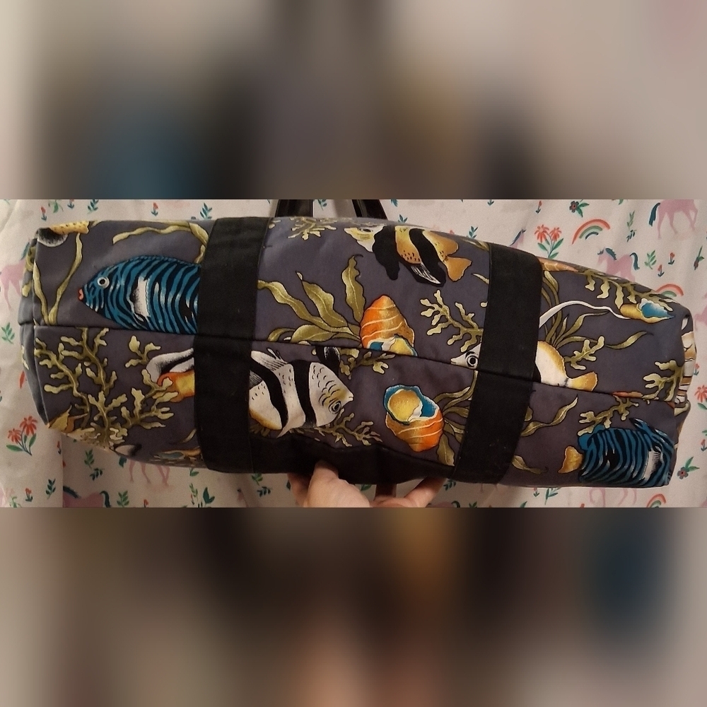 EUC Jim Thompson Navy Silk Tropical Fish Coral Reef Casual Travel Tote Purse Bag - Picture 5 of 10